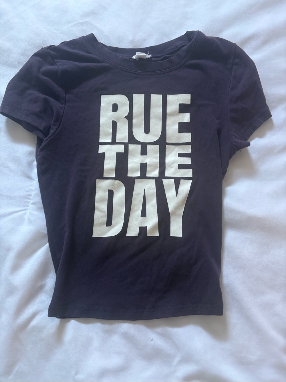 Garage women’s Short-Sleeve Tee in Dark Purple with White Graphic